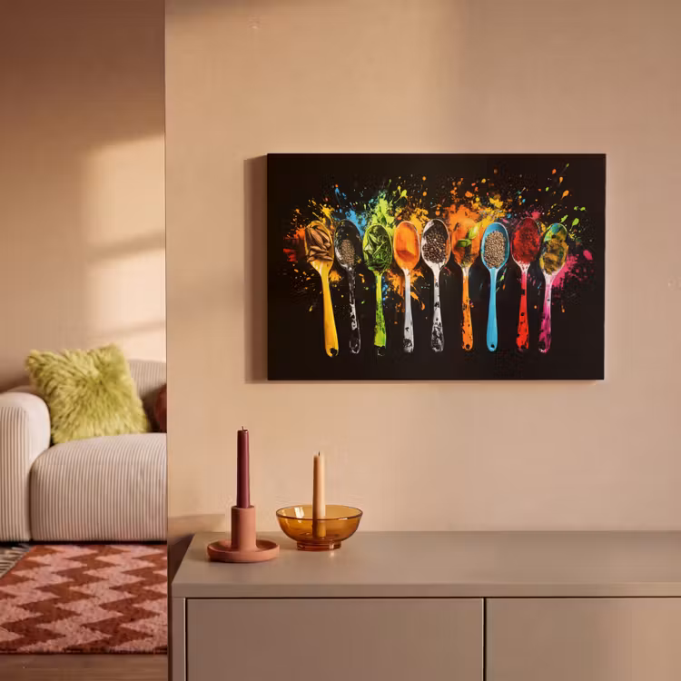 Leinwandbild - Löffel - Gewürze - Modern - Graffiti - Farbe - Farbenfroh — 2