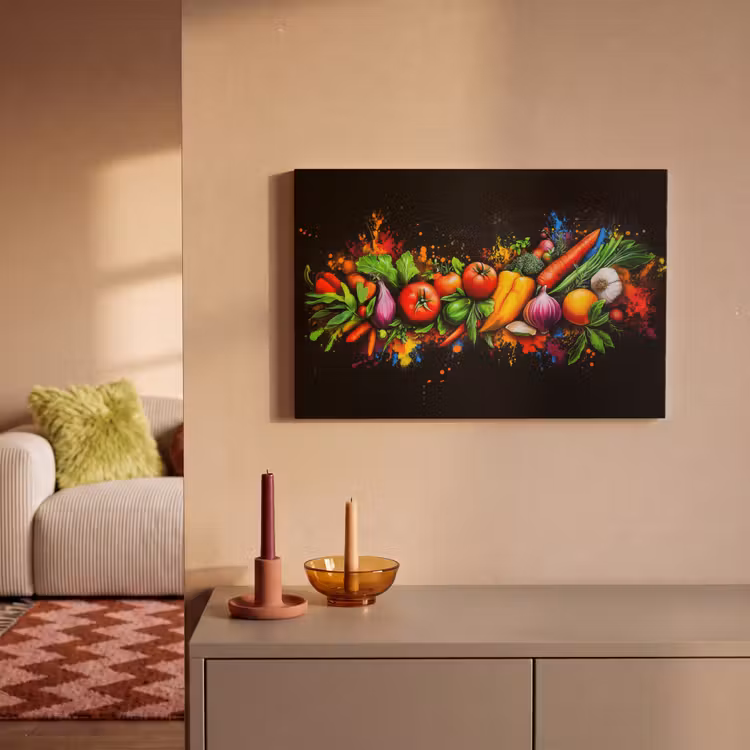 Leinwandbild - Gemüse - Lebensmittel - Kräuter - Graffiti - Kochen — 2