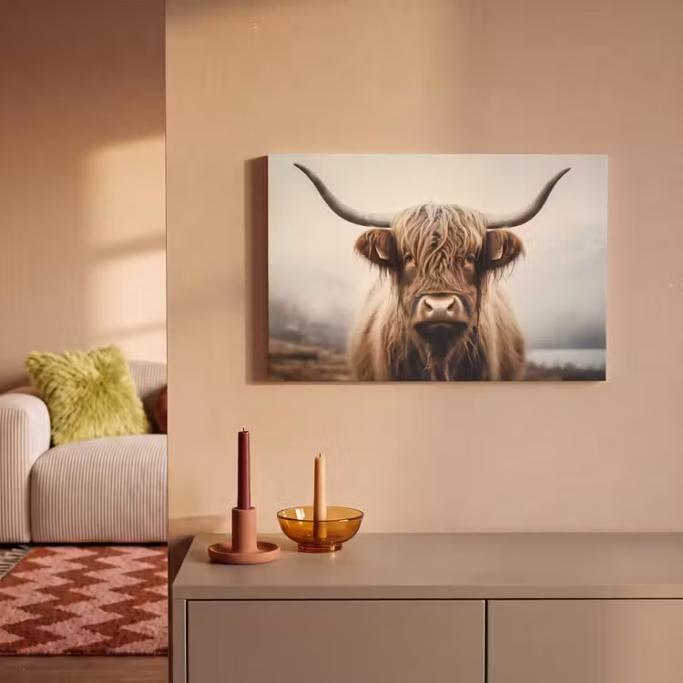 Leinwandbild - Schottische Highlander - Hörner - Landschaft — 2