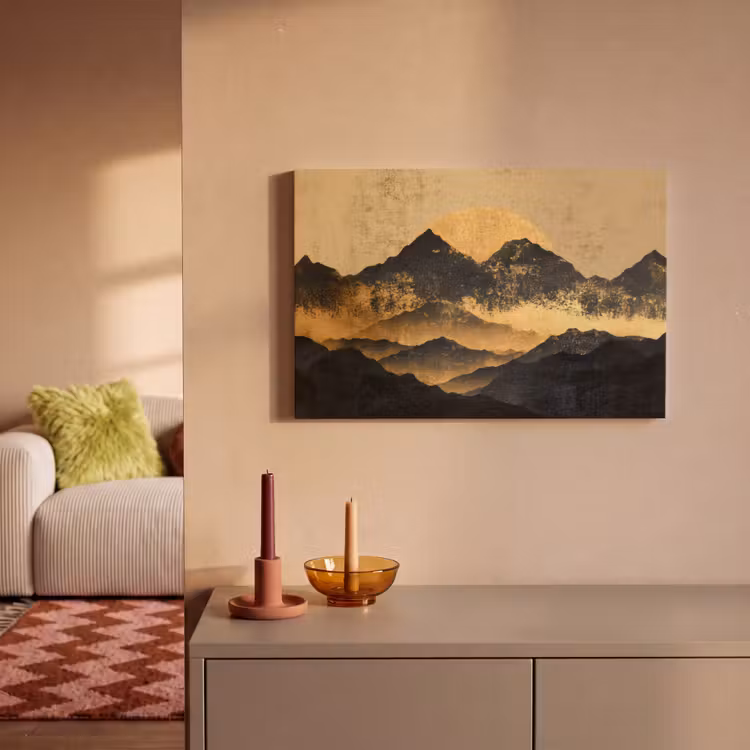 Leinwandbild - Goldene Berge bei Mondschein — 2