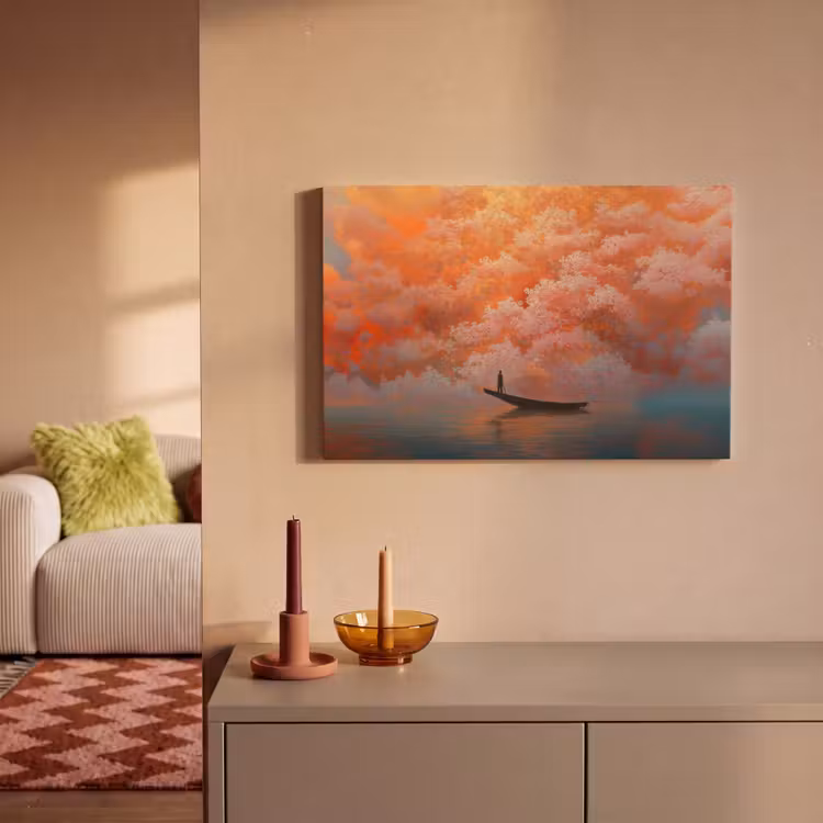 Leinwandbild - Meer - Boot - Wolken - Orange — 2