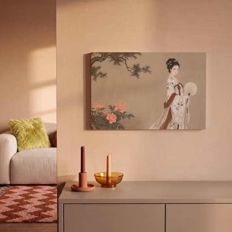 Leinwandbild - Frau - Asien - Kunst - Beige — 2