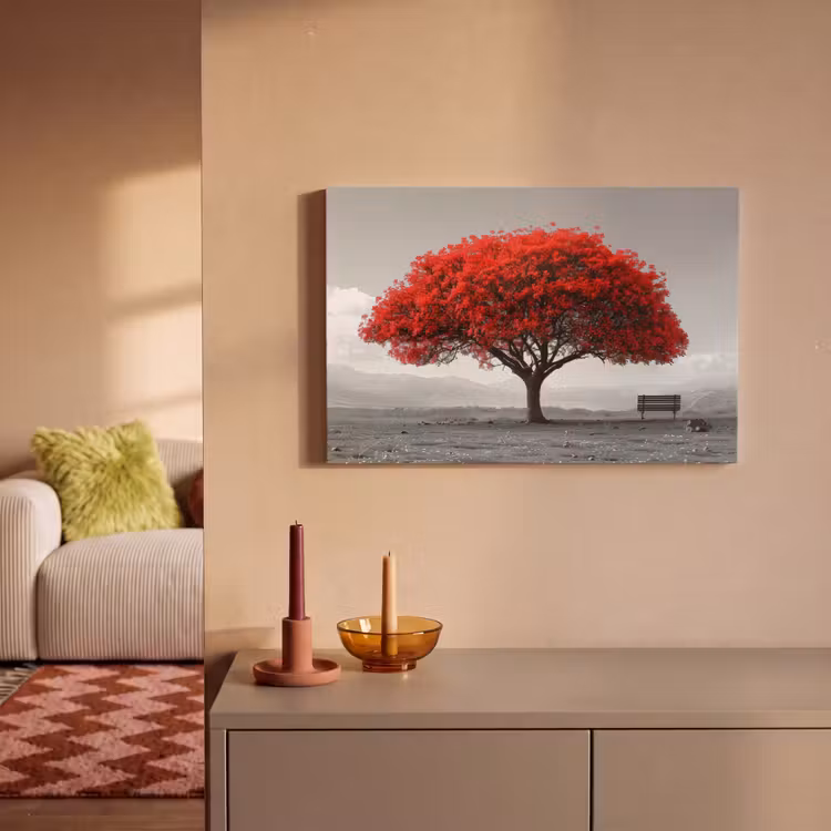 Leinwandbild - Baum - Rot - Natur - Schwarz und weiß — 2