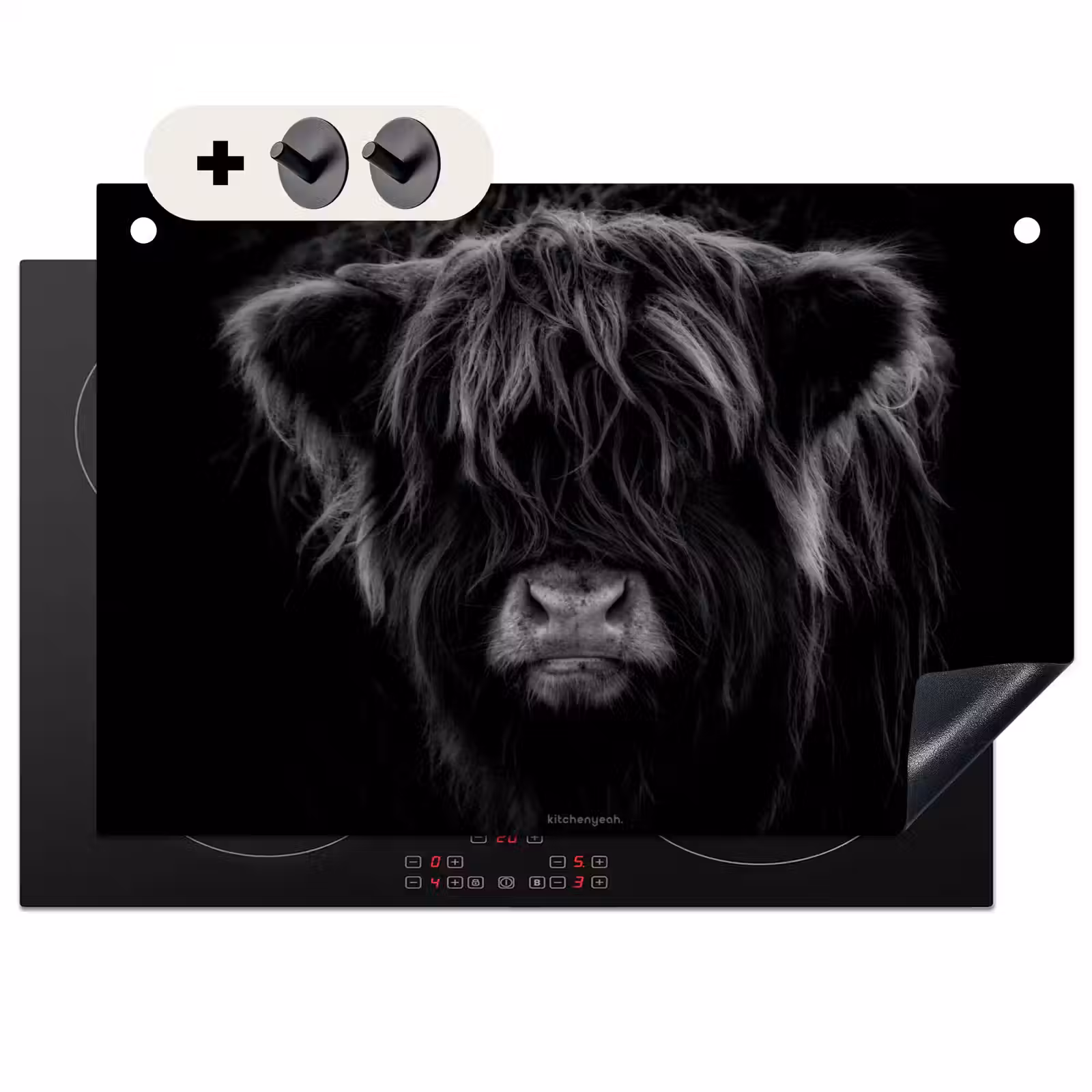2-in-1 Herdabdeckplatte & Spritzschutz - Scotch highlander - Schwarz — 1