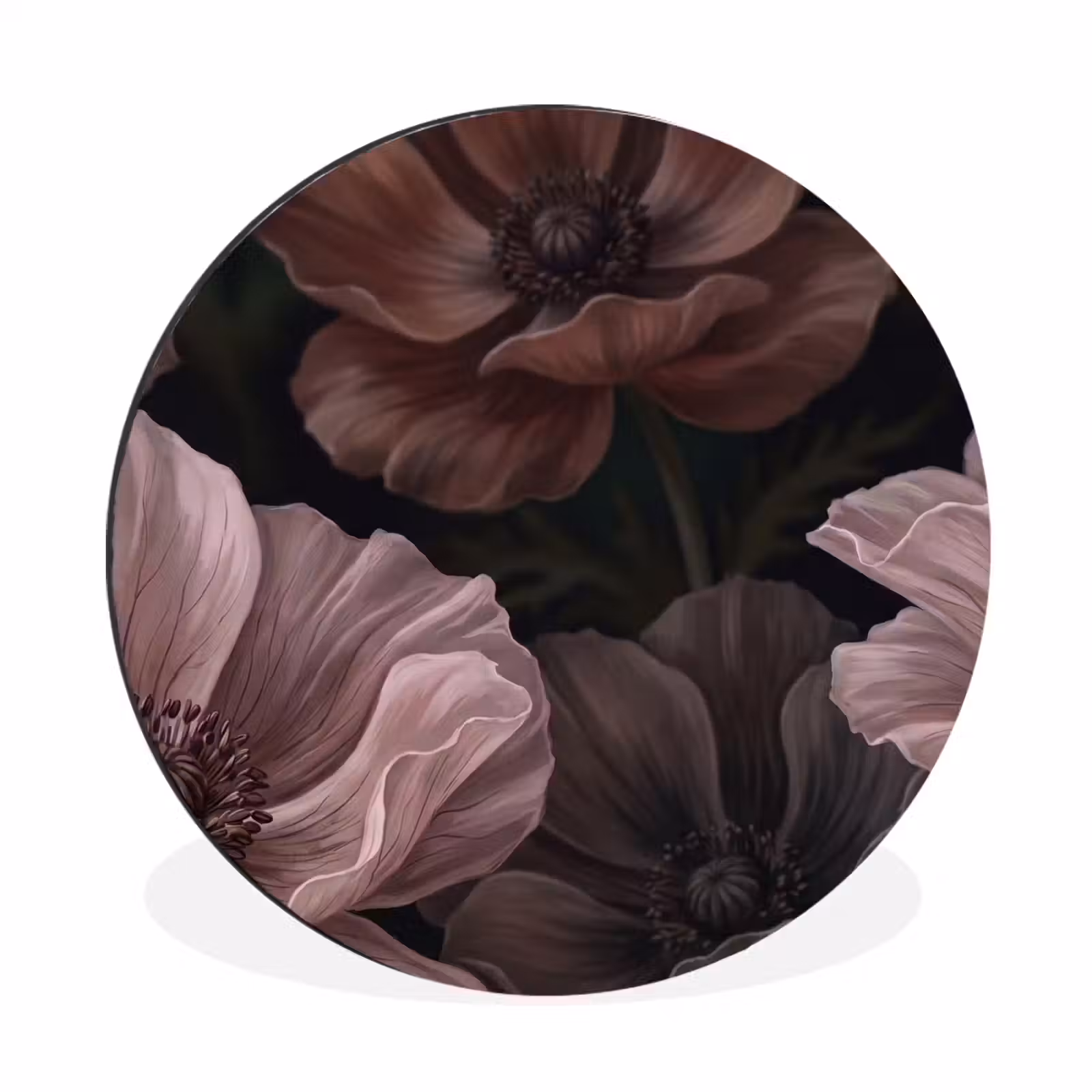Alu-Dibond-Bild Rund - Blumen – Natur – Rosa – Dunkel – Modern — 1