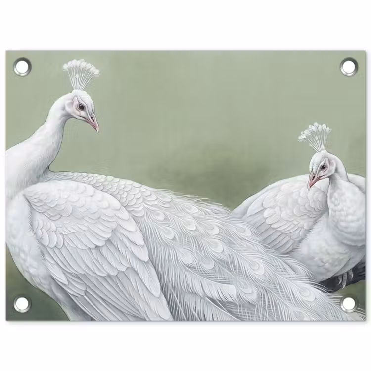 Gartenposter - Pfaue - Weiß - Natur - Grün — 1