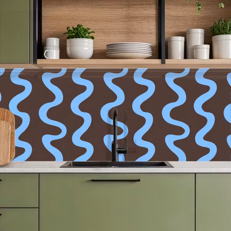 Küchenrückwand - Sich windende Linien - Blau - Braun - Minimalistisch — 8