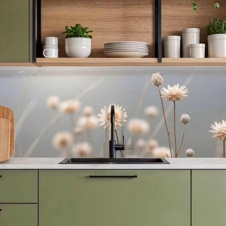 Küchenrückwand - Strohblumen - Weiß - Tageslicht — 8