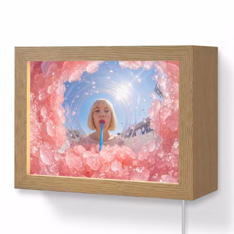 Lightbox - Wandleuchte - Frau – Getränk – Sommer – Rosa – Blau — 1
