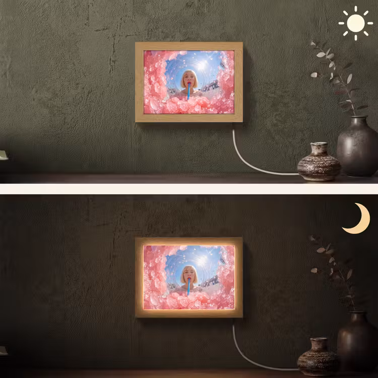 Lightbox - Wandleuchte - Frau – Getränk – Sommer – Rosa – Blau — 3