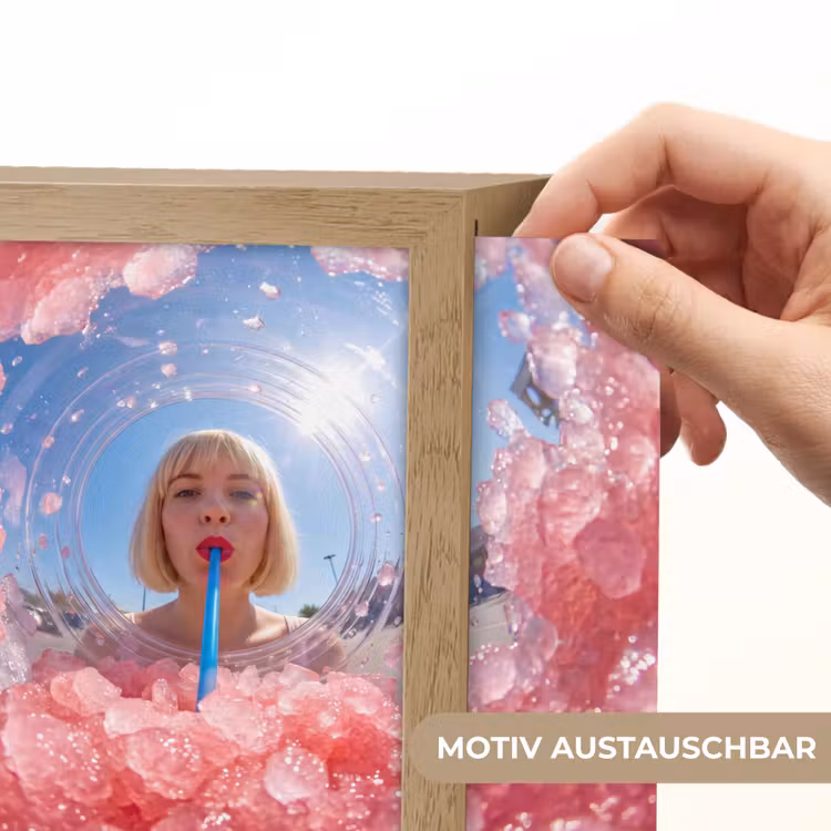 Lightbox - Wandleuchte - Frau – Getränk – Sommer – Rosa – Blau — 6