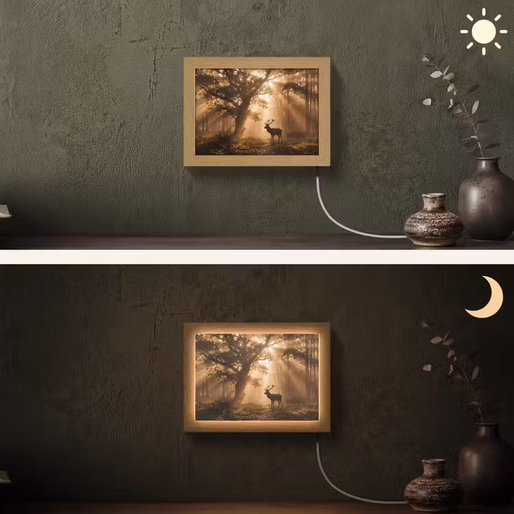 Lightbox - Wandleuchte - Hirsch - Wald - Neblig - Natur - Gold — 3