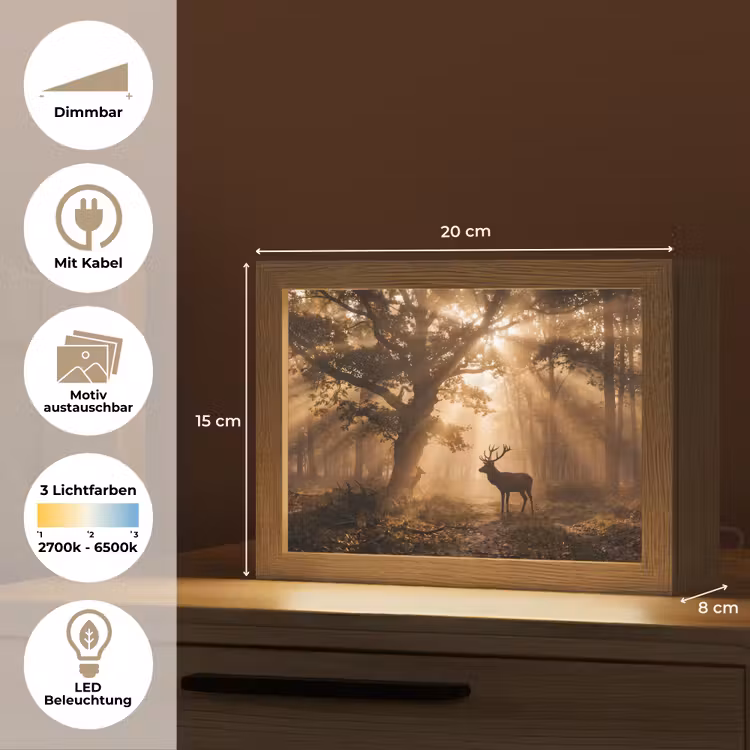 Lightbox - Wandleuchte - Hirsch - Wald - Neblig - Natur - Gold — 9