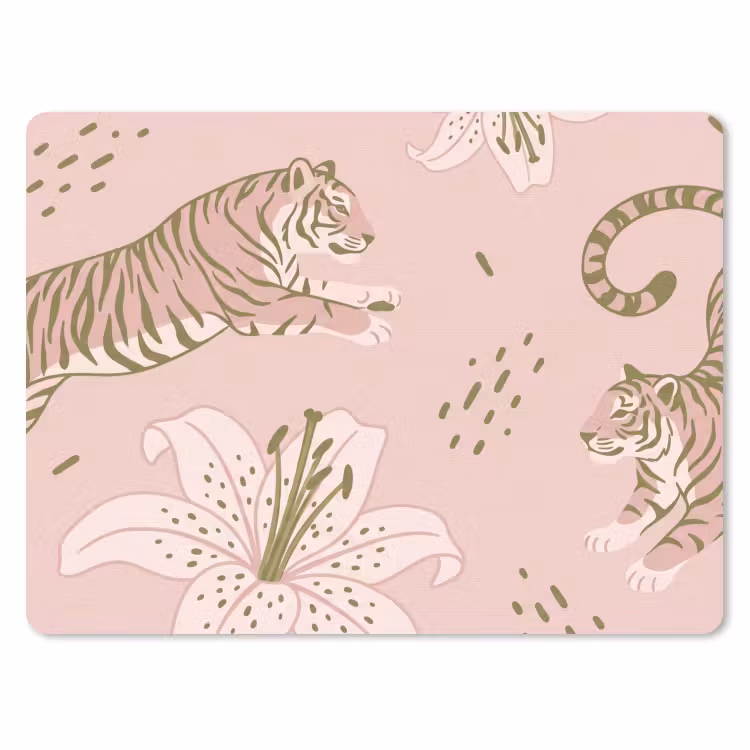 Mauspad - Katze – Springend – Blumen – Abstrakt – Rosa — 1