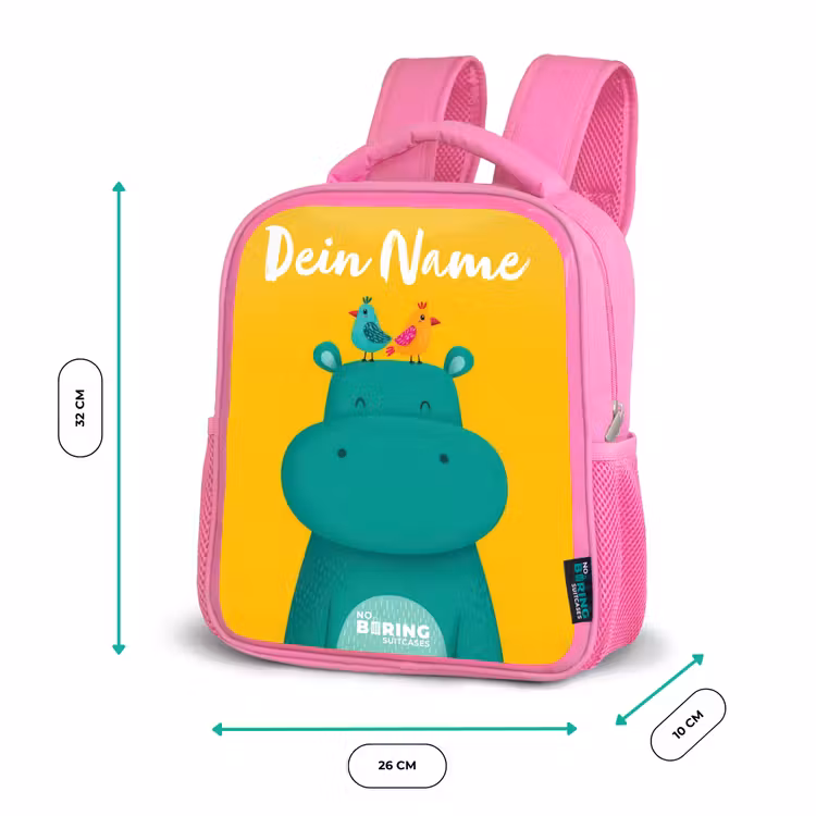 Rucksack Kind - Rosa - Nilpferd - Vögel - Gelb — 4