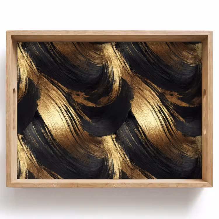 Tablett - Farbauftrag – Abstrakt – Gold – Schwarz — 1