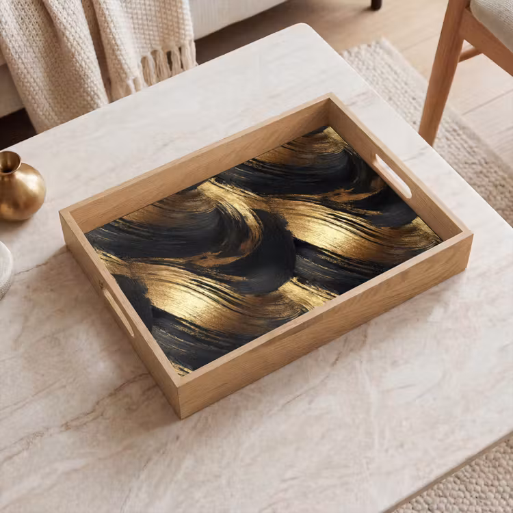 Tablett - Farbauftrag – Abstrakt – Gold – Schwarz — 2