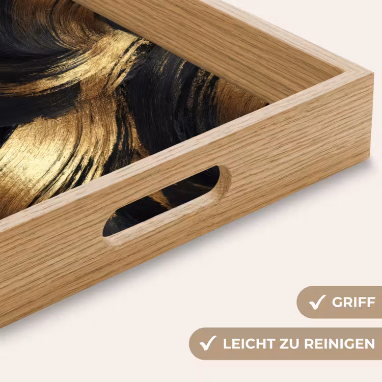 Tablett - Farbauftrag – Abstrakt – Gold – Schwarz — 5