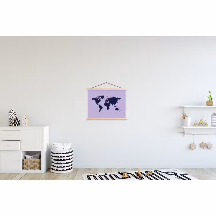 Stoffbild - Flieder - Weltkarte - Blau — 2