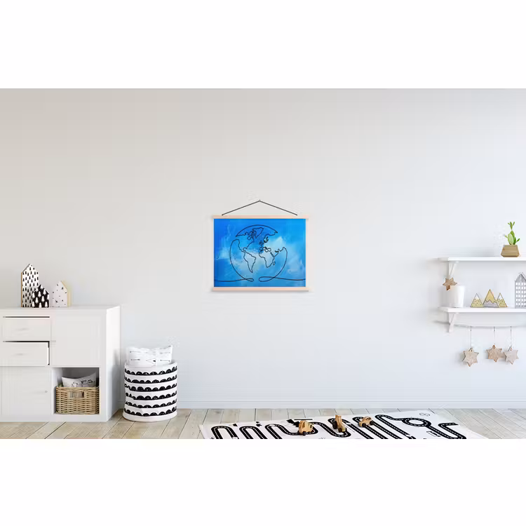 Stoffbild - Globus - Blau - Linie - Weltkarte — 2