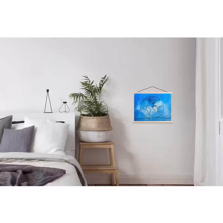 Stoffbild - Globus - Blau - Linie - Weltkarte — 3