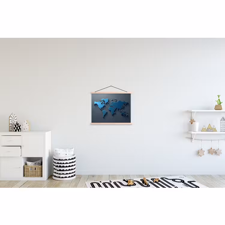 Stoffbild - Metallisch - Blau - Weltkarte - 3D — 2