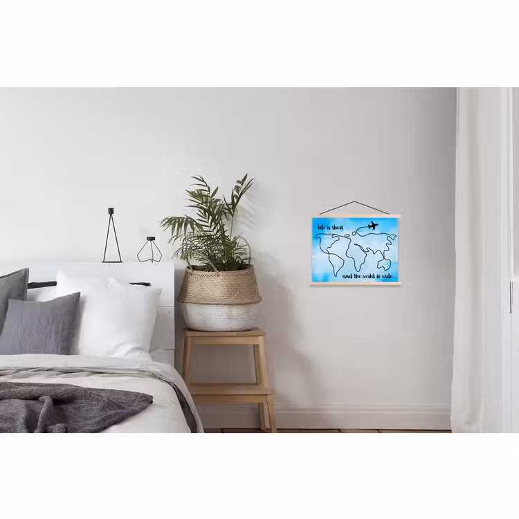 Stoffbild - Blau - Zitat - Weltkarte — 3