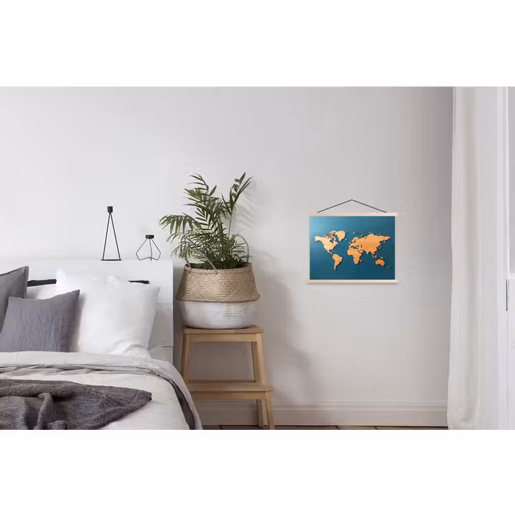 Stoffbild - Holz - Blau - Weltkarte — 3