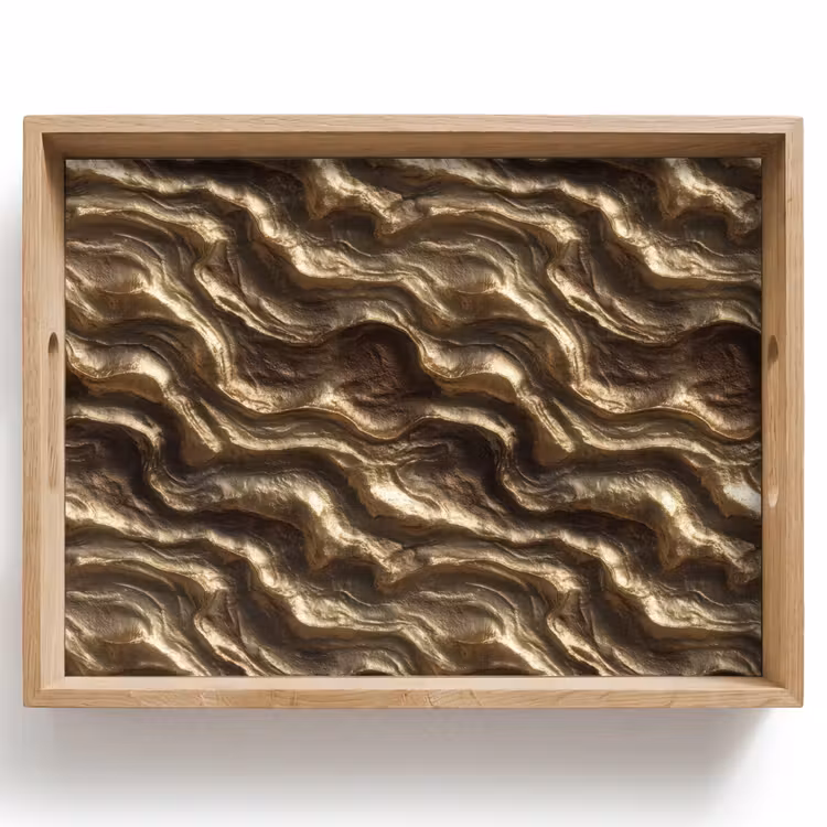 Tablett - Relief – Wellen – Abstrakt – Bronzegold — 1