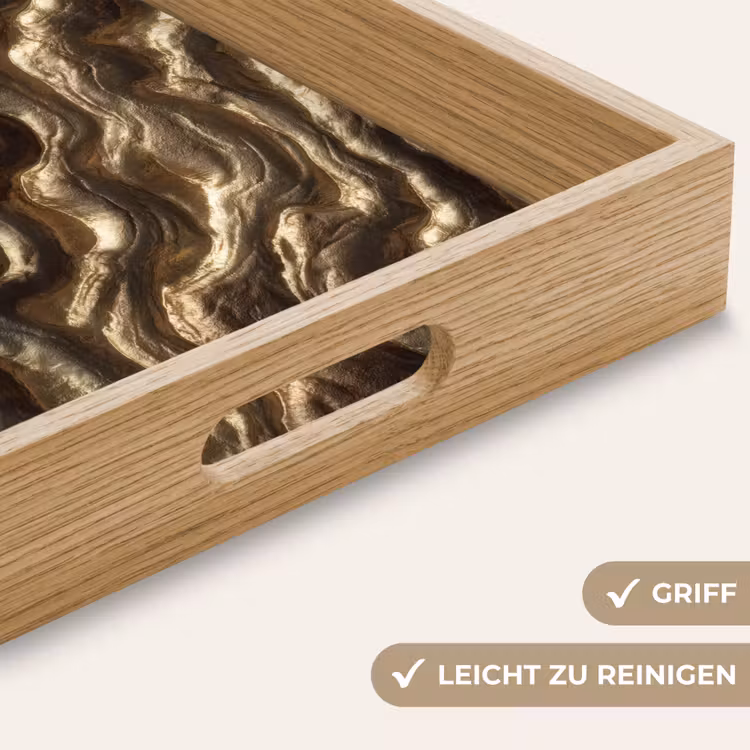 Tablett - Relief – Wellen – Abstrakt – Bronzegold — 5