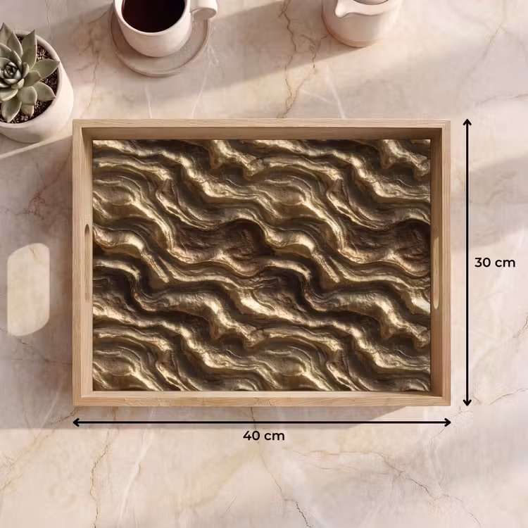 Tablett - Relief – Wellen – Abstrakt – Bronzegold — 9