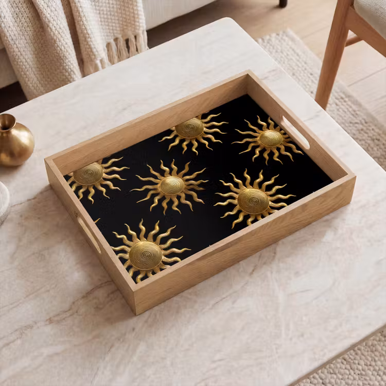 Tablett - Sonne – Muster – Luxus – Gold – Schwarz — 2