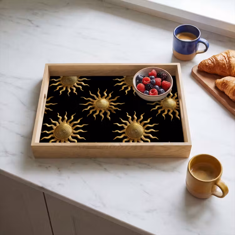 Tablett - Sonne – Muster – Luxus – Gold – Schwarz — 4