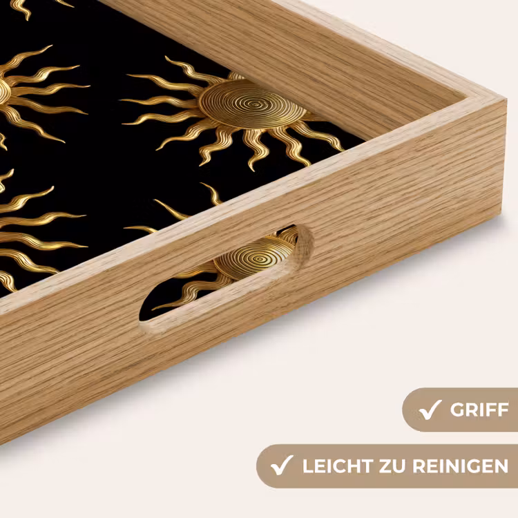 Tablett - Sonne – Muster – Luxus – Gold – Schwarz — 5