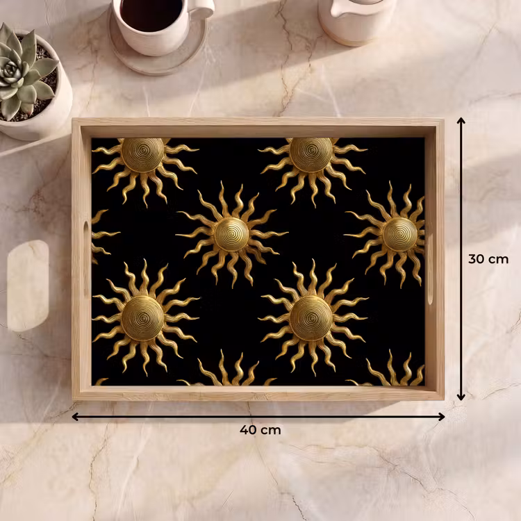 Tablett - Sonne – Muster – Luxus – Gold – Schwarz — 9