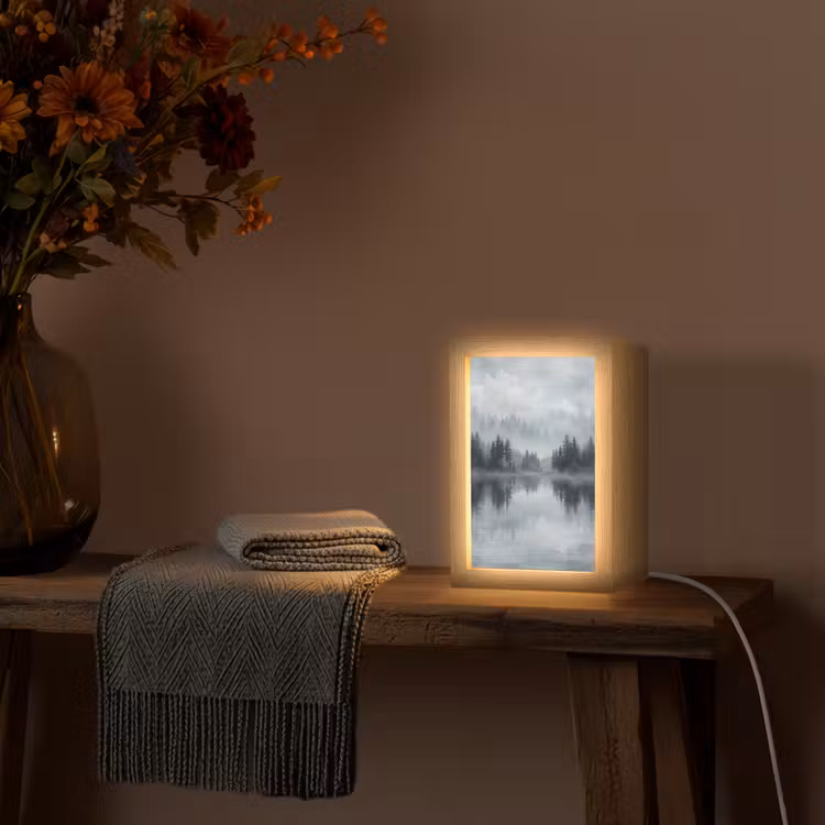 Tischlampe - Wald - See - Nebel - Natur - Grau — 3