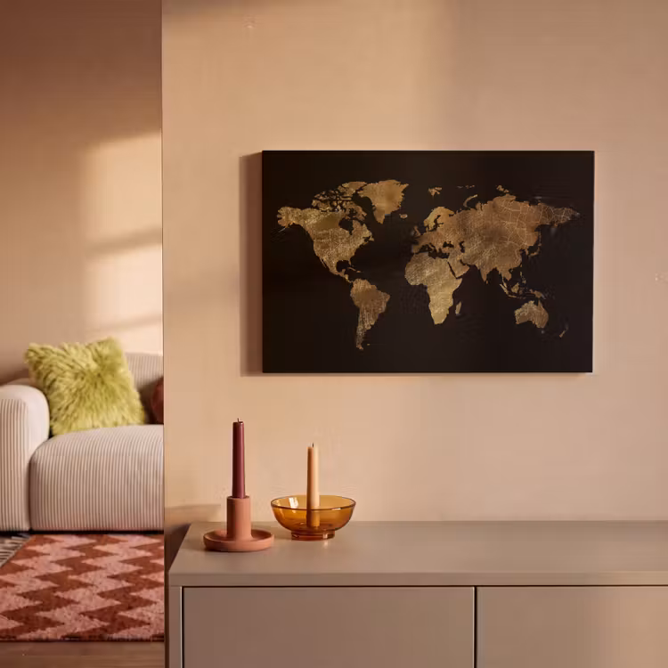 Leinwandbild - Weltkarte - Gold - Luxus - Erde - Schwarz — 2
