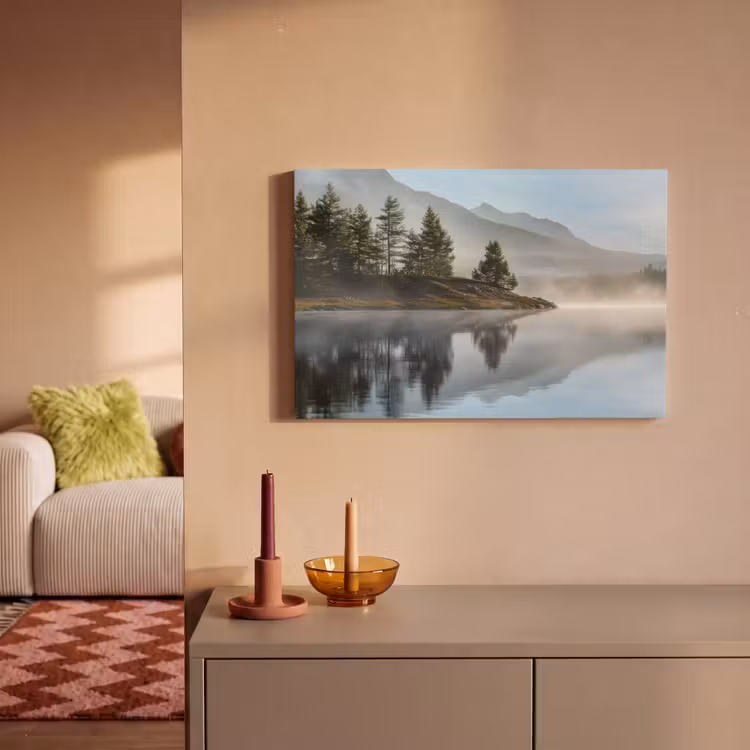 Leinwandbild - See - Nebel - Berge - Landschaft — 2