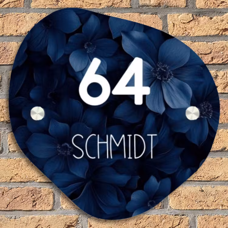 Namensschild Haustür Organisch  - Blaue Blumen - Modern — 5