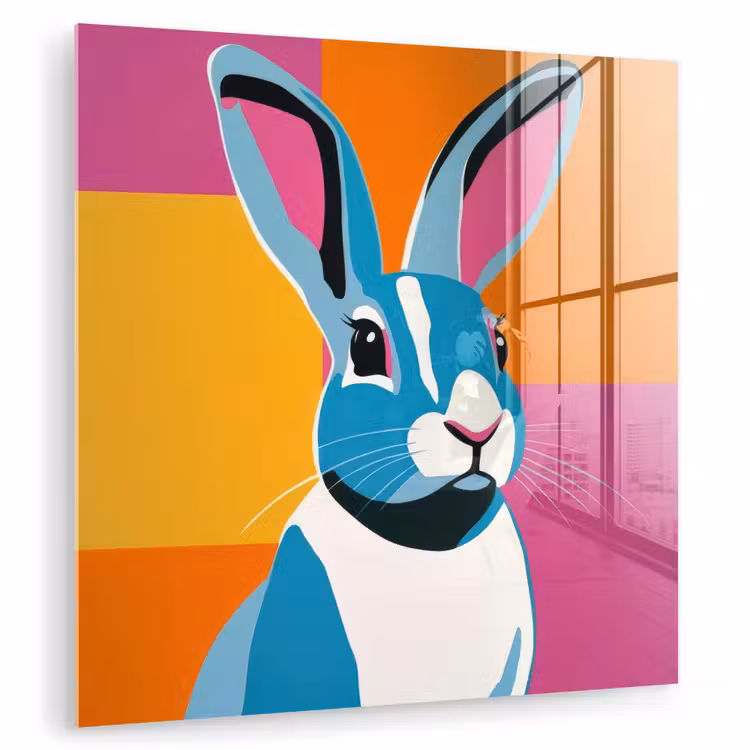 Glasbild - Hase - Farbtaschen - Ohren - Rosa — 1