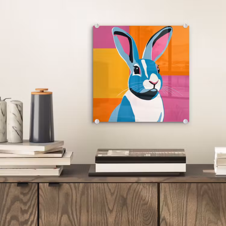 Glasbild - Hase - Farbtaschen - Ohren - Rosa — 2