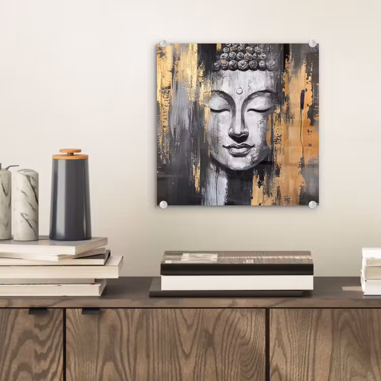 Glasbild - Buddha - Pinselstriche - Gold - Abstrakt — 2