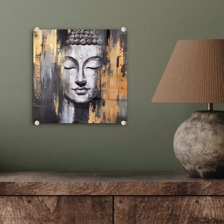 Glasbild - Buddha - Pinselstriche - Gold - Abstrakt — 4