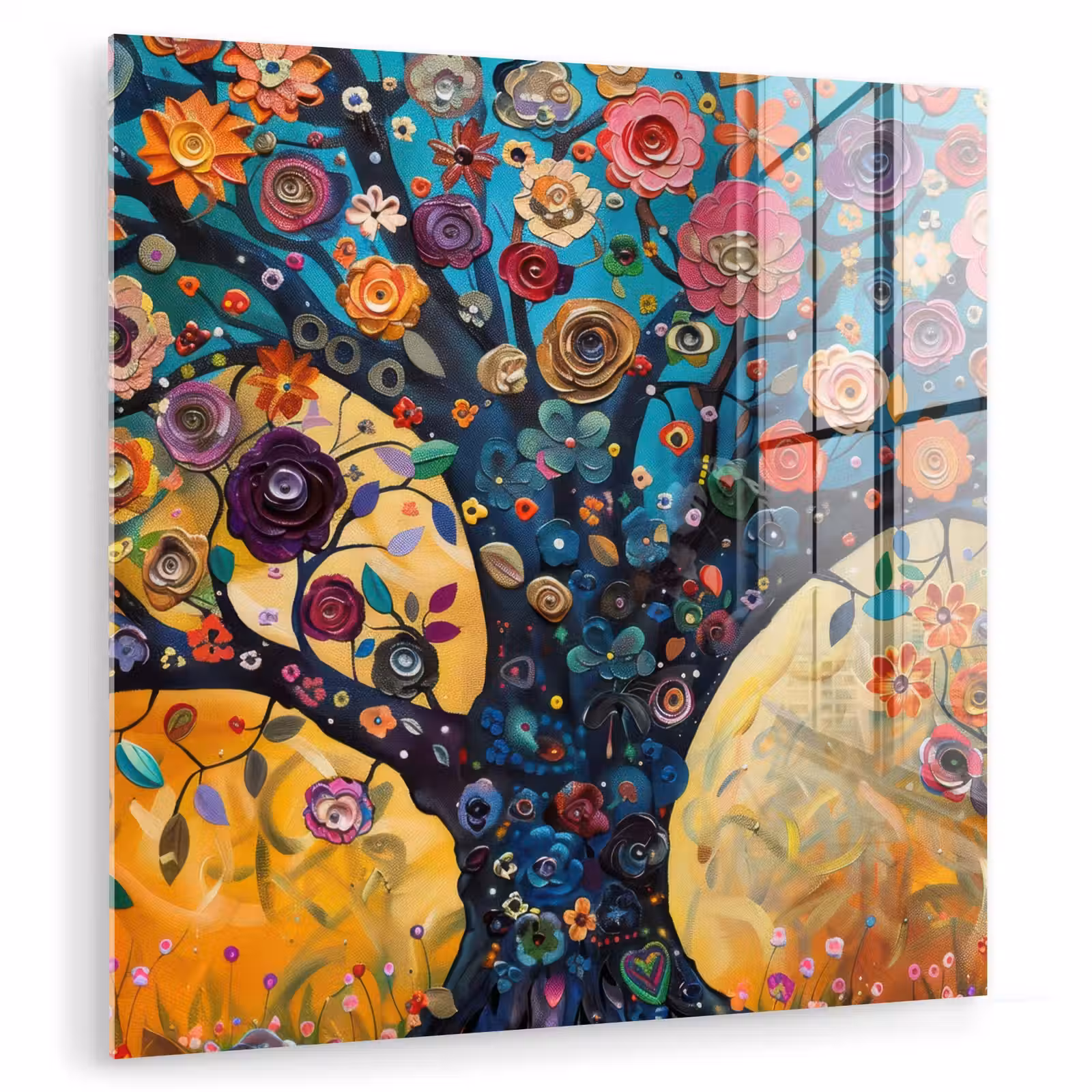 Glasbild - Baum - Lebensbaum - Farbenfroh - Blumen - Modern — 1