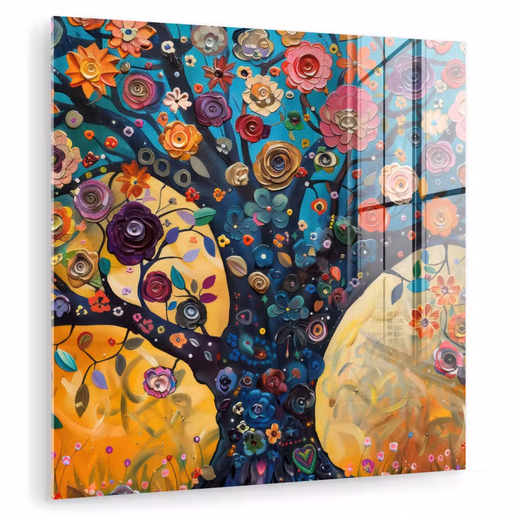 Glasbild - Baum - Lebensbaum - Farbenfroh - Blumen - Modern — 1
