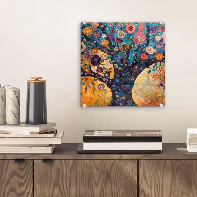 Glasbild - Baum - Lebensbaum - Farbenfroh - Blumen - Modern — 2