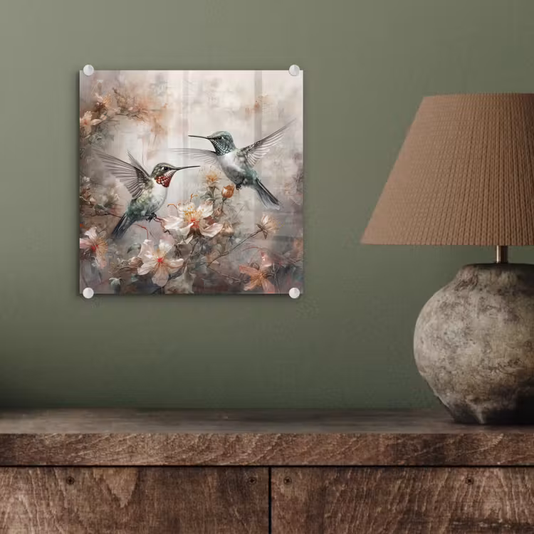 Glasbild - Kolibri - Vögel - Blumen - Pflanzen — 4