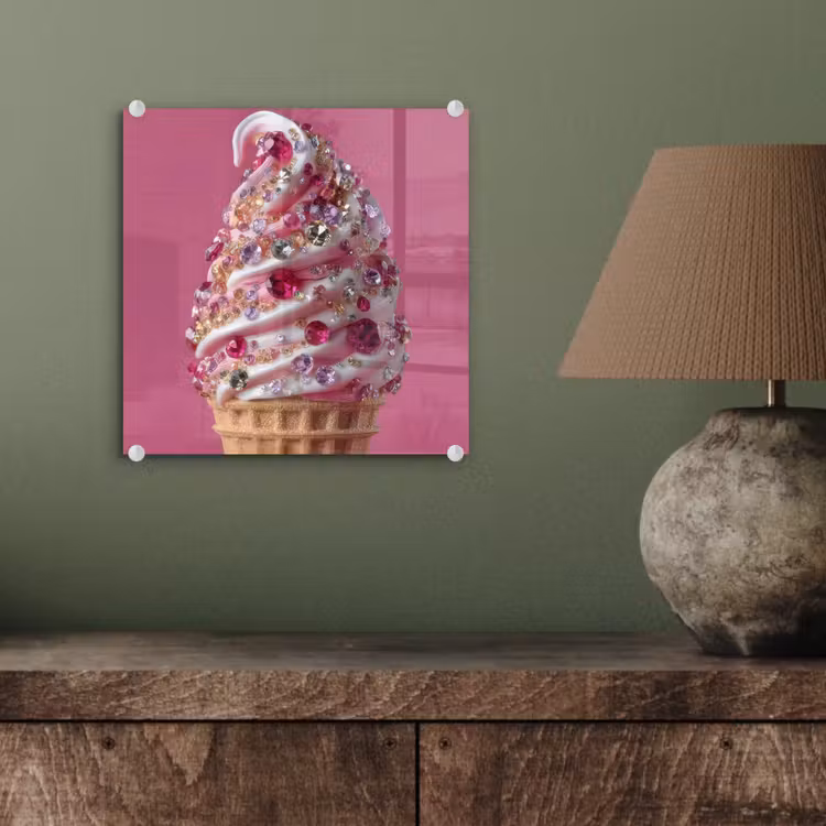 Glasbild - Softeis - Edelsteine - Rosa - Waffel — 4