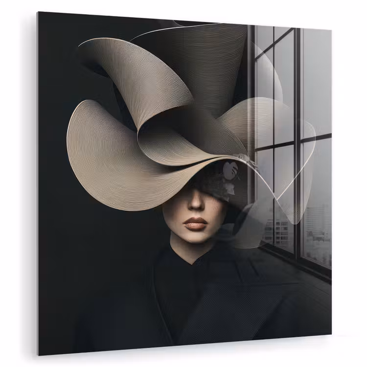 Glasbild - Schwarz - Hut - Frau — 1