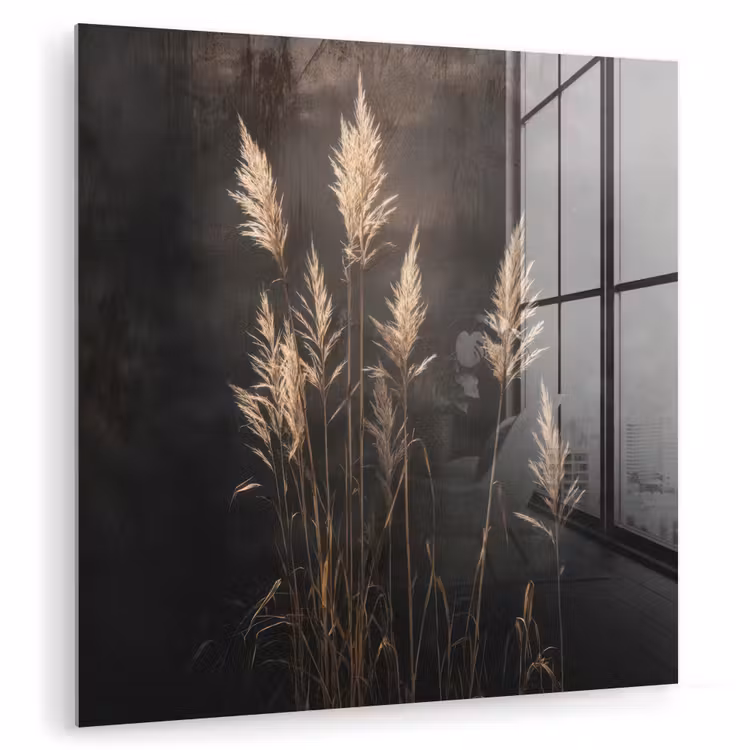 Glasbild - Ziergras - Federn - Beleuchtung - Schwarz — 1